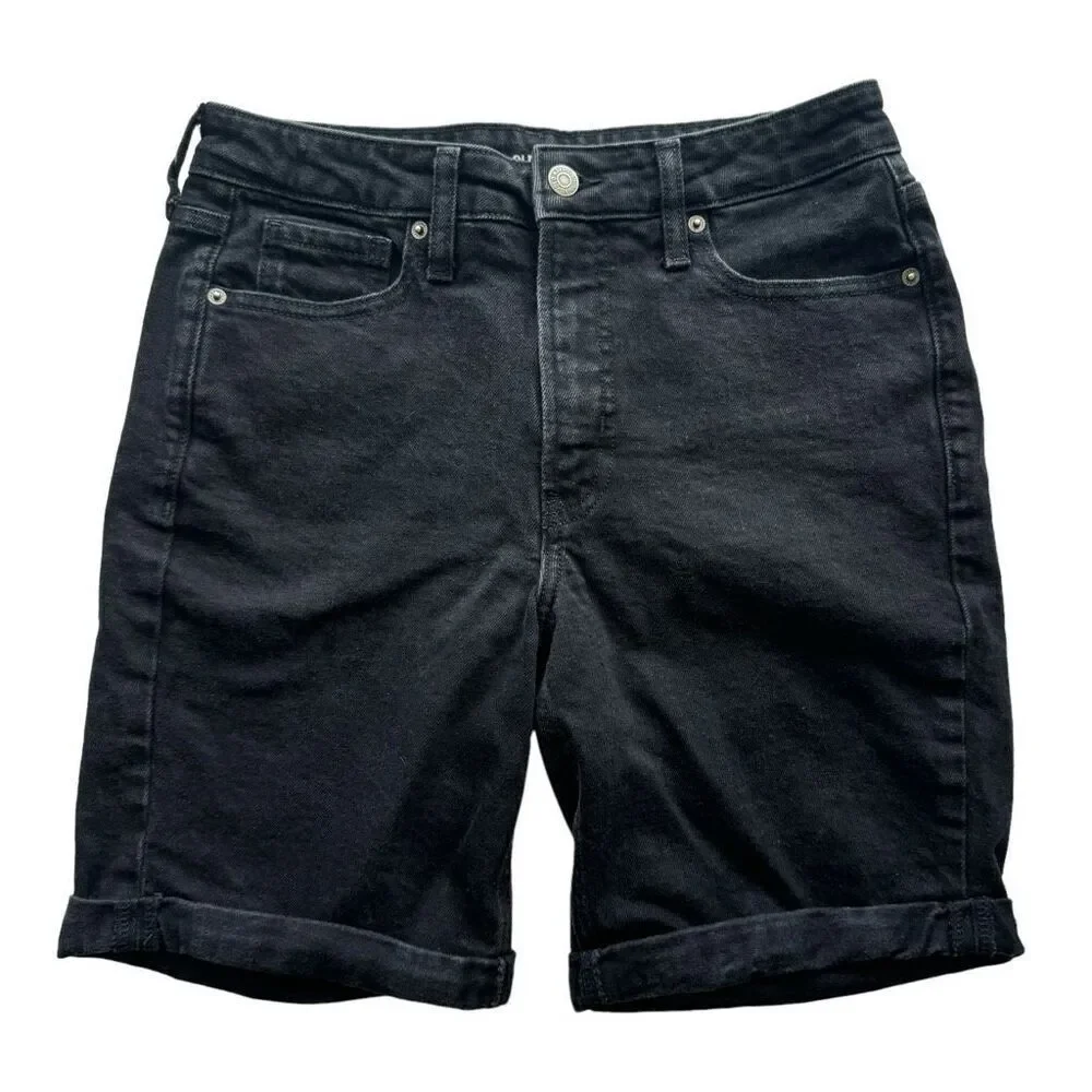 Old Navy High Rise OG Straight Black Long Denim Shorts Women’s Size 6